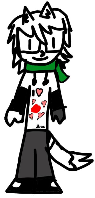 El diseño: gata blanca, bufanda verde de dos pompones, corazones en el pecho.
