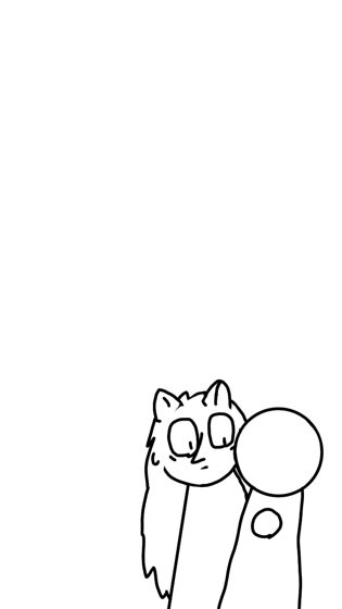 Boceto chico de un gato de pie junto a una forma redonda.