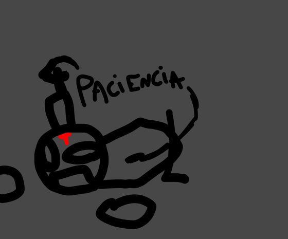 Dibujo rápido de una figura tirada en el piso con la palabra «PACIENCIA».