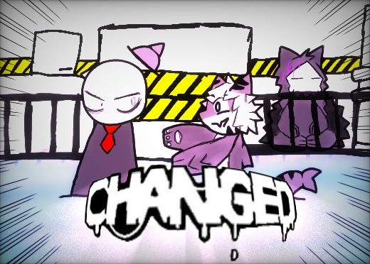 Placa de título «CHANGED» con cuatro personajes detrás de una valla amarilla.