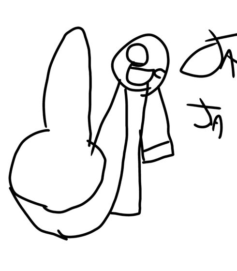 Boceto suelto de una figura con el brazo estirado y garabatos al lado.