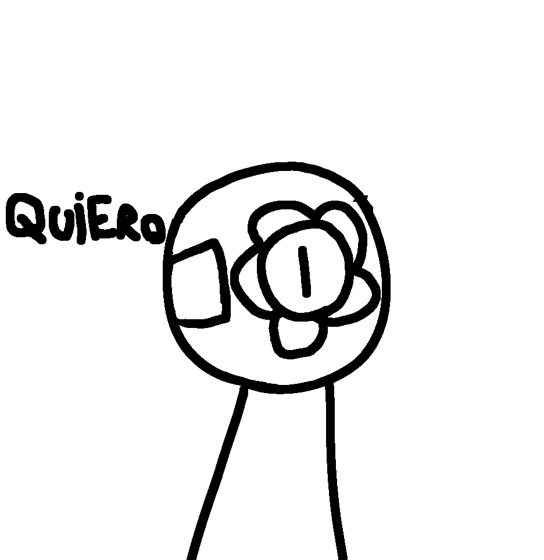 La misma figura con una flor en la cara y el texto «QUIERO».