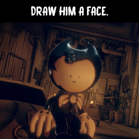 Captura de un juego con el rótulo «DRAW HIM A FACE» sobre un personaje de dibujo animado.