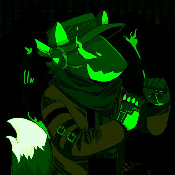 Personaje verde fosforescente con sombrero, en una escena nocturna.
