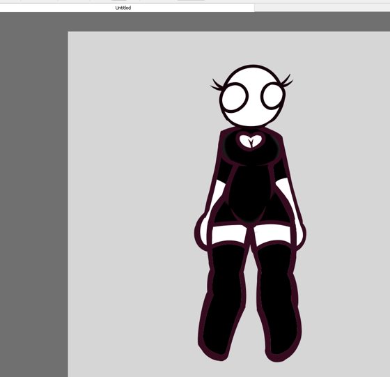 Personaje de traje negro ajustado, dibujo dentro de una ventana de programa de dibujo.