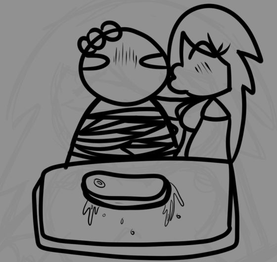 Boceto de dos personajes asomados sobre una bañadera. [contenido adulto]
