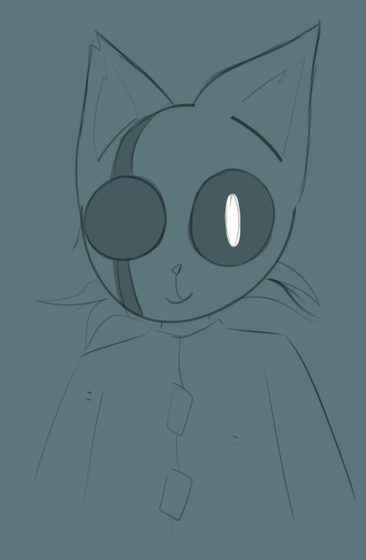 Boceto tenue de un gato con un colgante.