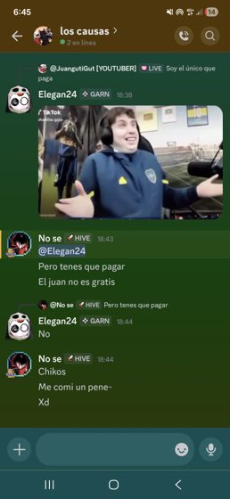 Captura de #los-causas con un video y comentarios.