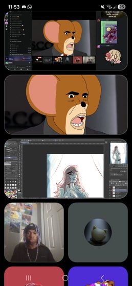 Captura de una videollamada de Discord con varios participantes y pantallas compartidas.