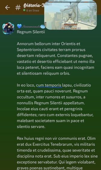 Captura de #Historia con un texto largo en latín sobre el Regnum Silentii.