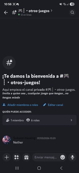 Captura del canal #otros-juegos recién creado.