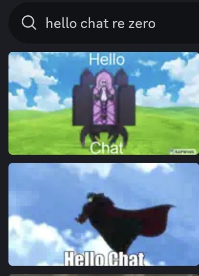 Captura de una búsqueda de «hello chat re zero» con dos resultados en video.
