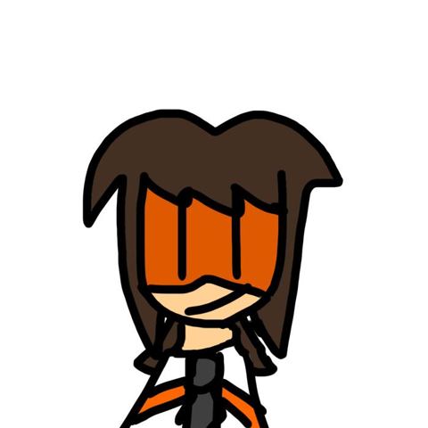 Happy ending sin identificar Personaje de pelo castano y visor naranja, de frente.